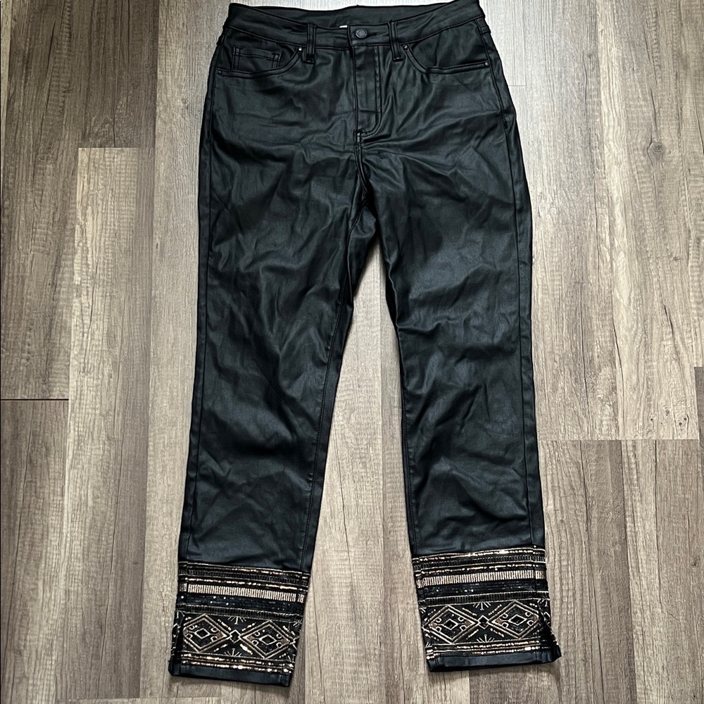 Joseph Ribbkoff Black Embroidered Hem Women’s coated pants